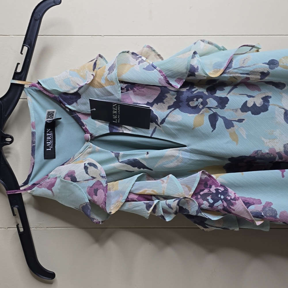 Women's Floral Ruffle Top - Blue and Purple 8 Lauren Ralph Lauren - Picture 5 of 9